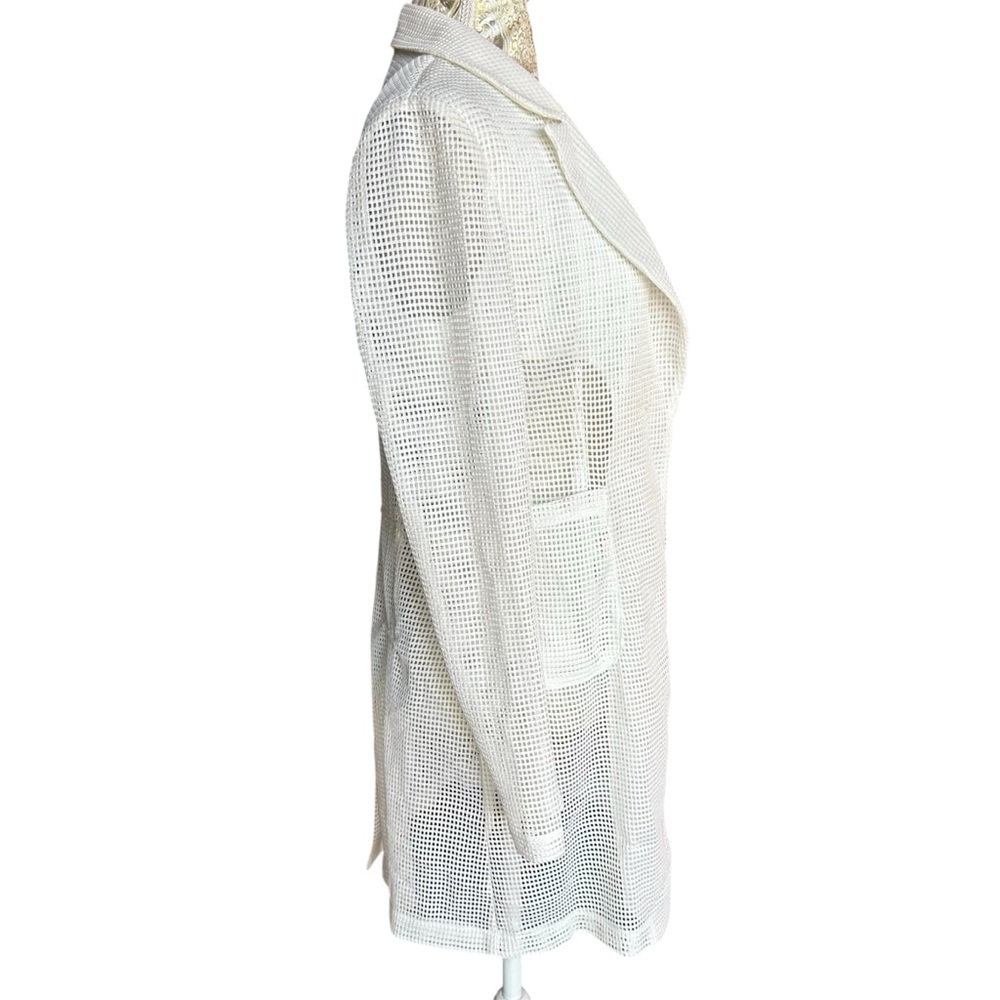 Naked Wardrobe Mesh White Blazer Lab Coat Office Siren Bridal Guest Size Large - Picture 4 of 7